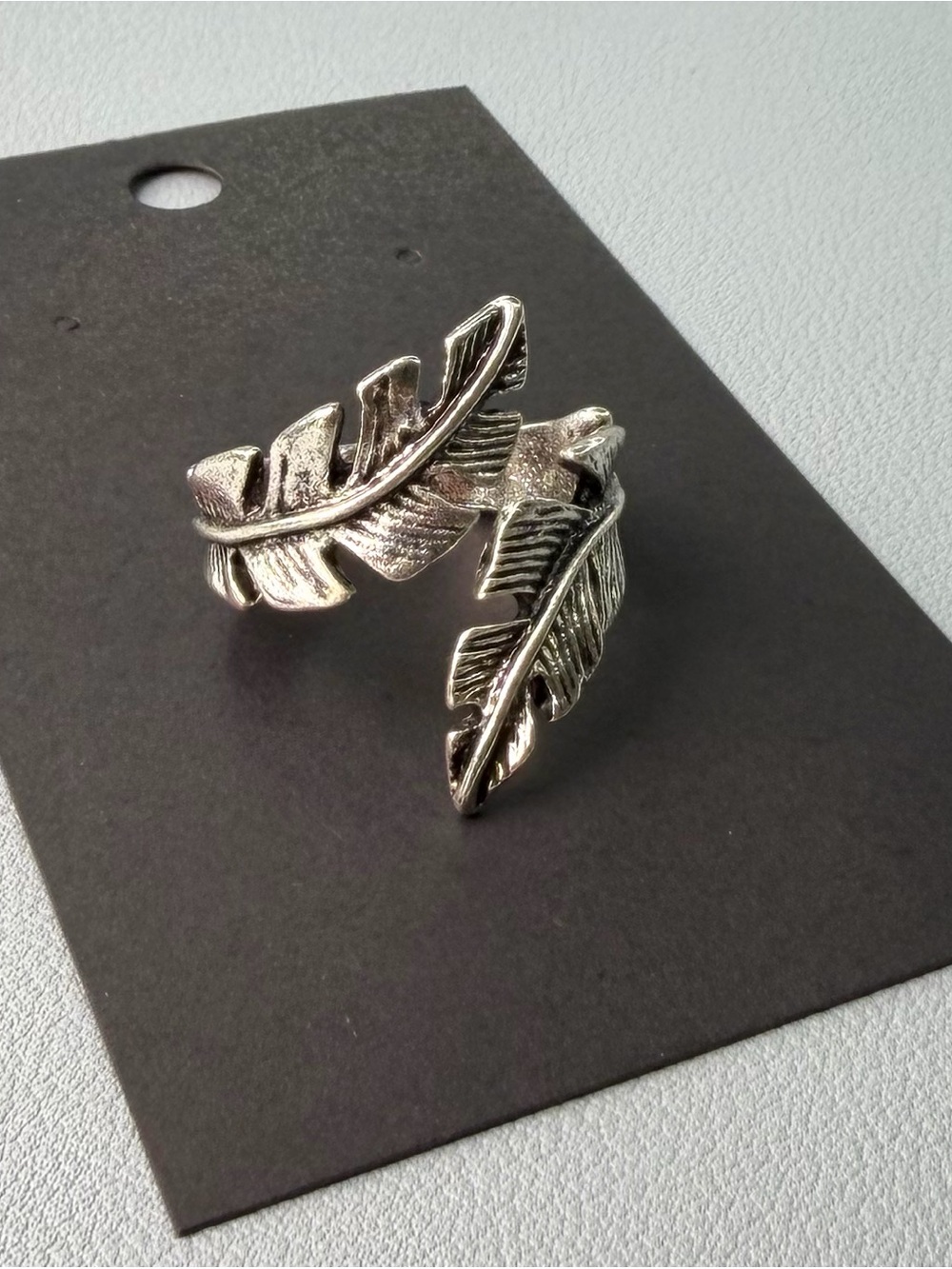 Textured Silver Leaf Wrap Ring for Women